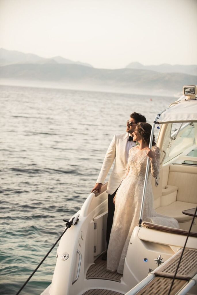 Post-wedding brunch on a luxury yacht in Goa with gourmet spread
